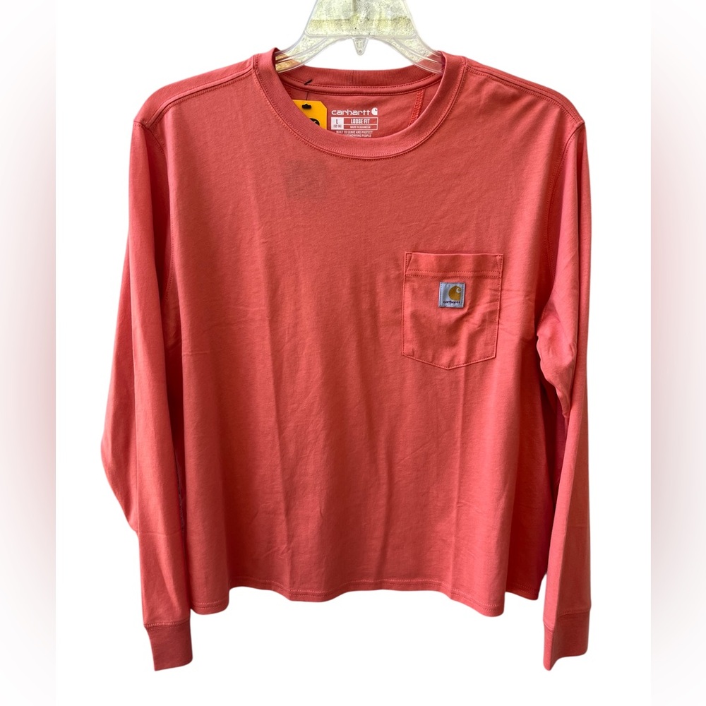 Carhartt Women's Large 12-14 Tencel Fiber Loose Fit Pocket T-Shirt Orange New